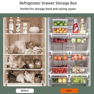 YekouMax Fridge Drawer Organizer, Refrigerator Organizer Bins, Pull Out with Handle, Fridge Shelf Holder Storage Box, Clear Container for Food,Drinks,Fit for Fridge Shelf Under 0.6" (1 Pack Medium)