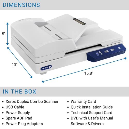 Visioneer Xerox Duplex Combo Scanner for PC and Mac, USB Flatbed Document Scanner, 30 PPM, 35 Page Automatic Document Feeder (ADF), TAA