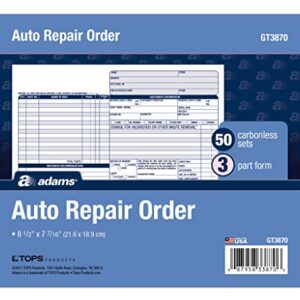 Adams Auto Repair Order Forms, 8.5 x 7.44 Inch, 3-Part, Carbonless, 50-Pack, White and Canary (GT3870)