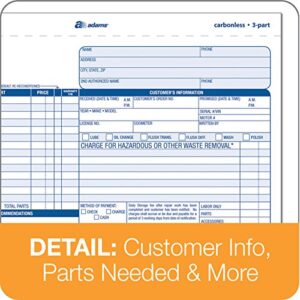 Adams Auto Repair Order Forms, 8.5 x 7.44 Inch, 3-Part, Carbonless, 50-Pack, White and Canary (GT3870)