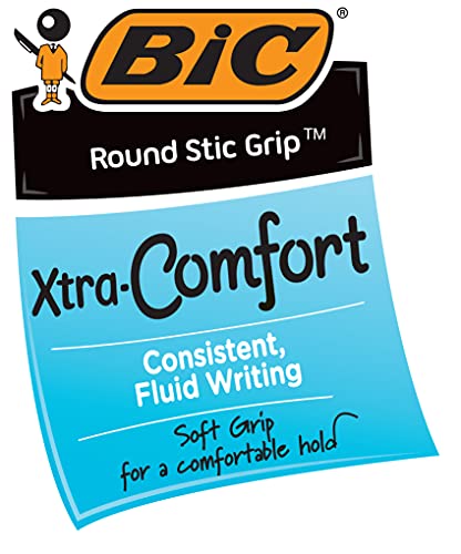 BIC Round Stic Grip Xtra Comfort Ballpoint Pen, Medium Point (1.2mm), Green, 12-Count