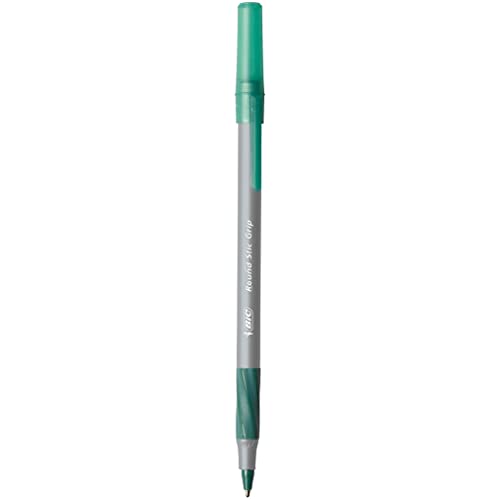 BIC Round Stic Grip Xtra Comfort Ballpoint Pen, Medium Point (1.2mm), Green, 12-Count