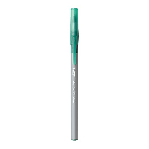 BIC Round Stic Grip Xtra Comfort Ballpoint Pen, Medium Point (1.2mm), Green, 12-Count