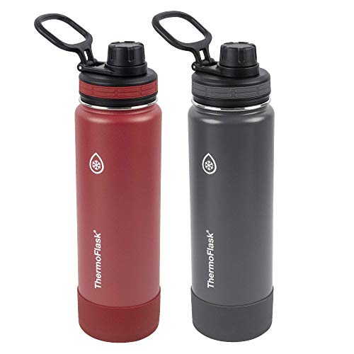 ThermoFlask Double Wall Vacuum Insulated Stainless Steel Water Bottle, 24 Ounce, 2-Pack, FireCracker/Shadow