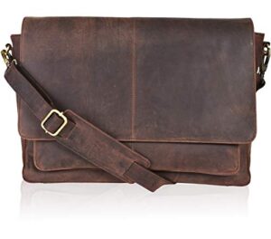 real leather messenger bag for men and women – laptop briefcase bag for college, office, adjustable shoulder strap satchel