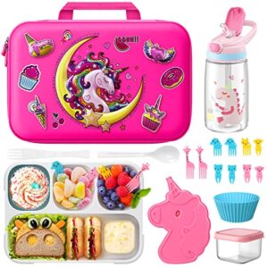 wayeee lunch box with lunch bag bento box set for girls – insulated lunch bag with 4 compartment bento box water bottle ice pack silicon cap salad container for kids back to school ideal for age 6-15