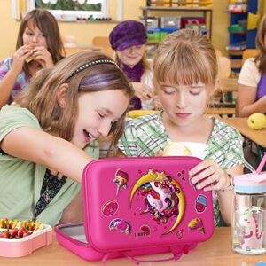 WayEee Lunch Box with Lunch Bag Bento Box Set for Girls - Insulated Lunch Bag with 4 Compartment Bento Box Water Bottle Ice Pack Silicon Cap Salad Container for Kids Back to School Ideal for Age 6-15