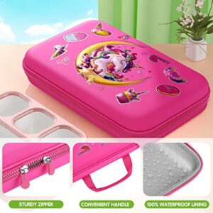 WayEee Lunch Box with Lunch Bag Bento Box Set for Girls - Insulated Lunch Bag with 4 Compartment Bento Box Water Bottle Ice Pack Silicon Cap Salad Container for Kids Back to School Ideal for Age 6-15