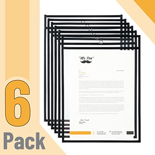 Mr. Pen- Dry Erase Pockets, 6 Pack, 10.2 x 14 Inches, Black, Reusable Plastic Sleeves for Paper, Clear Shop Ticket Holders, Dry Erase Pocket Sleeves, Dry Erase Sleeves, Clear Document Sleeves