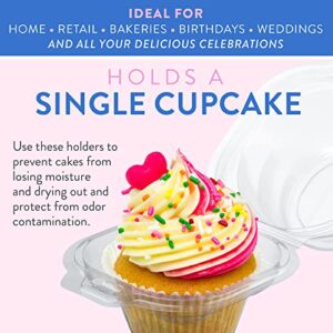 Individual Cupcake Containers (100 Pack) | Clear Plastic Disposable Cupcake Boxes / Holders | Single Cupcake Holder with Dome Lid Bulk | BPA-Free Plastic Cupcake Muffin Container Carrier Boxes to Go