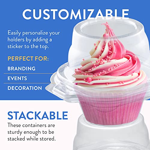 Individual Cupcake Containers (100 Pack) | Clear Plastic Disposable Cupcake Boxes / Holders | Single Cupcake Holder with Dome Lid Bulk | BPA-Free Plastic Cupcake Muffin Container Carrier Boxes to Go