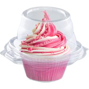 Individual Cupcake Containers (100 Pack) | Clear Plastic Disposable Cupcake Boxes / Holders | Single Cupcake Holder with Dome Lid Bulk | BPA-Free Plastic Cupcake Muffin Container Carrier Boxes to Go