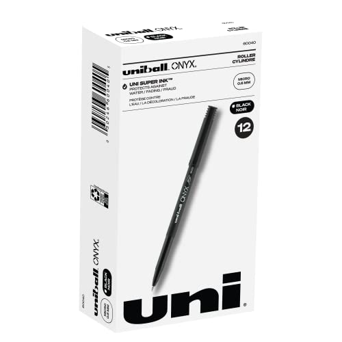 uni-ball Onyx Rollerball Pens Fine Point Micro Tip, 0.5mm, Black, 12 Pack