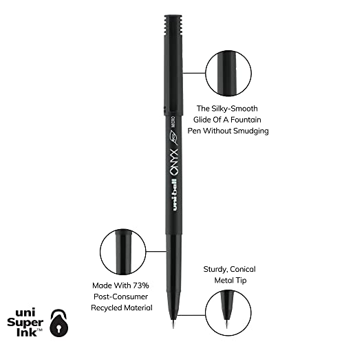 uni-ball Onyx Rollerball Pens Fine Point Micro Tip, 0.5mm, Black, 12 Pack