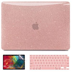 anban compatible with macbook air 13 inch case 2022 2021 2020 2019 2018 release a2337 m1 a2179 a1932 with touch id, glitter smooth plastic hard shell case + keyboard cover,macbook air 2021 case retina