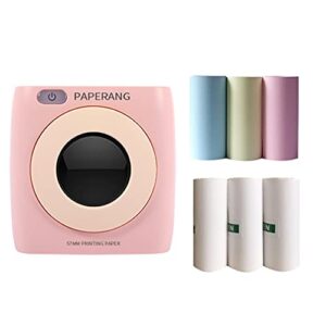 tzh paperang p2 portable printer, mini bluetooth wireless sticker printer thermal printer compatible with android + ios with 3 rolls sticker and 3rolls colorful sticker 300 dpi (pink) 80*80*40mm