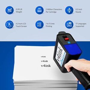 v4ink BENTSAI Handheld Printer BT-HH6105B2, Portable Handheld Inkjet Printer with 4.3 Inch LED Touch Screen Mobile Inkjet Coder 0.09-0.5’’ Print Height for QRCode Barcode Date Logo Text on Any Surface