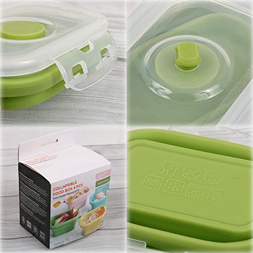 Cozihom Collapsible Silicone Food Storage Container, Portion Control Container with Clip-on Lid, Stackable, Space Saving, Microwave/Fridge/Freezer/Dishwasher Safe, 5 Oz, Pack of 4