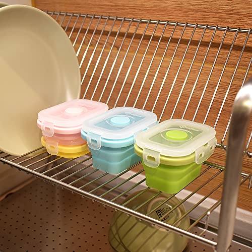 Cozihom Collapsible Silicone Food Storage Container, Portion Control Container with Clip-on Lid, Stackable, Space Saving, Microwave/Fridge/Freezer/Dishwasher Safe, 5 Oz, Pack of 4