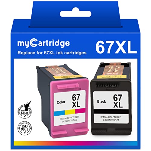 MYCARTRIDGE 67XL Remanufactured Ink Cartridge Replacement for HP 67XL (1 Black, 1 Tri-Color) for DeskJet 2755 2752 1255 DeskJet Plus 4155 4158 4140 Envy 6455 6052 6458 6055 Printer 67XL Ink Cartridge