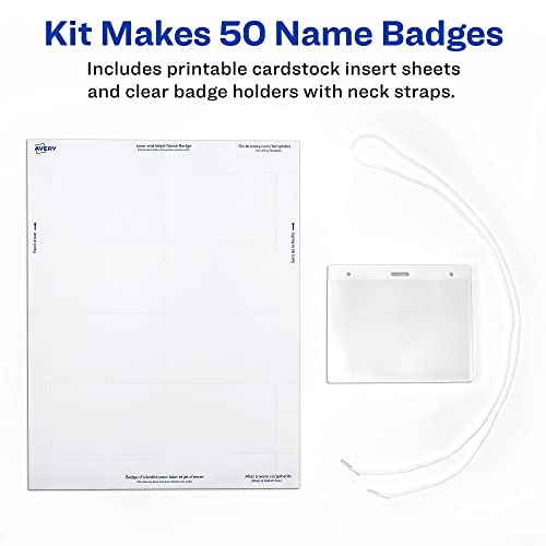 Avery 74459 Neck Hang Badge Holder w/Laser/Inkjet Insert, Top Load, 3h x 4w, White (Box of 100)