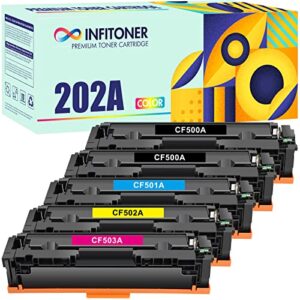 infitoner 202a toner cartridge 5 pack compatible replacement for hp 202a cf500a 202x cf500x color pro mfp m281fdw m281cdw m254dw m254nw m281fdn m254 m281 printer ink (black cyan magenta yellow)