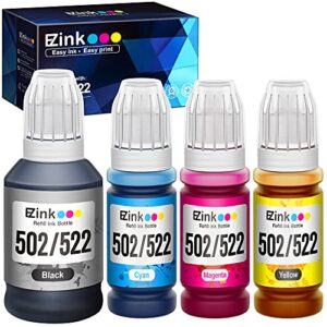 E-Z Ink (TM Compatible Ink Bottle Replacement for Epson 502 T502 522 T522 High Yield to use with ET-4760,ET-3760,ET-2760,ET-3710,ET-2750,ET-3700,ET-3750 Printer (Black, Cyan, Magenta, Yellow, 4 Pack)