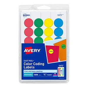 avery removable color-coding labels, removable adhesive, assorted colors, 3/4″ diameter, 1,008 labels (5472)