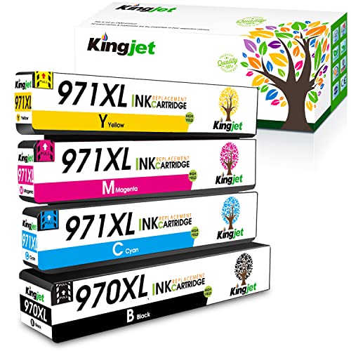 Kingjet Compatible Ink Cartridge Replacement for HP 970XL 971XL 970 971 Work with Officejet Pro X576dw X451dn X451dw X476dw X476dn X551dw Printers, 4 Pack (Black, Cyan, Magenta, Yellow)