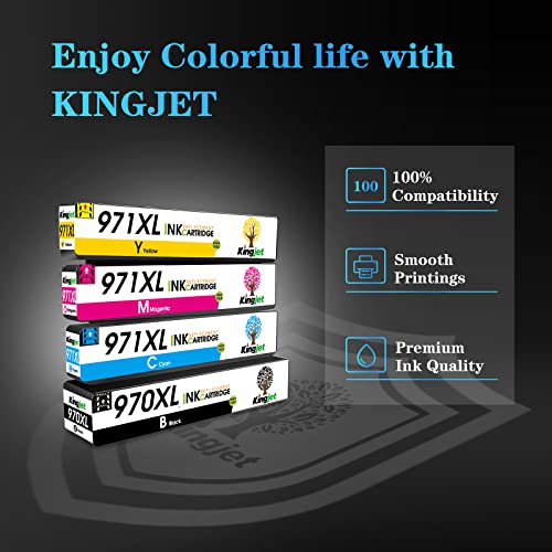 Kingjet Compatible Ink Cartridge Replacement for HP 970XL 971XL 970 971 Work with Officejet Pro X576dw X451dn X451dw X476dw X476dn X551dw Printers, 4 Pack (Black, Cyan, Magenta, Yellow)