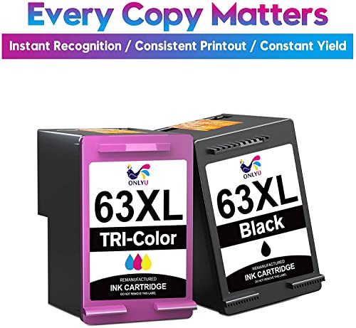 ONLYU Remanufactured Ink Cartridge Replacement for HP Ink 63 63XL 63 XL HP63 HP63XL for HP Envy 4520 4512 4516 OfficeJet 3830 4650 5255 5258 DeskJet 1112 2130 3630 Ink Printer (1 Black 1 Tri-Color)