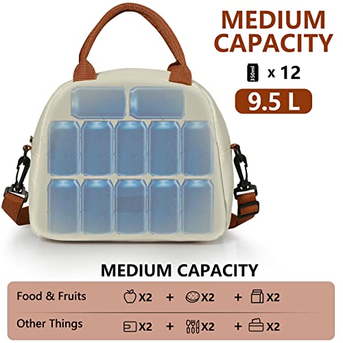 Lunch Bag Women Insulated Lunch Bag For Men Waterproof Lunch Cooler Bag Insulated Lunch Box For Women Portable Reusable Lunch Bag Two-Tone,With Adjustable Straps Can Be Used For Work,White and Brown