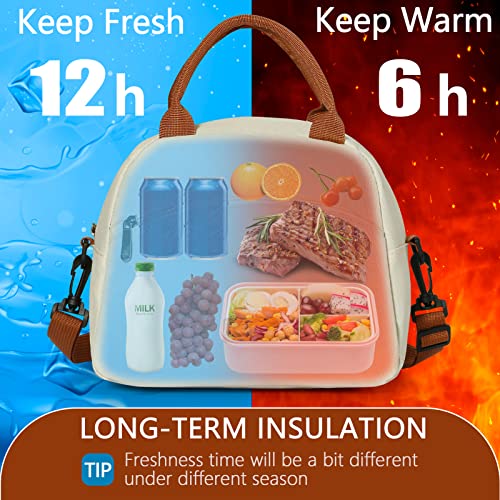 Lunch Bag Women Insulated Lunch Bag For Men Waterproof Lunch Cooler Bag Insulated Lunch Box For Women Portable Reusable Lunch Bag Two-Tone,With Adjustable Straps Can Be Used For Work,White and Brown