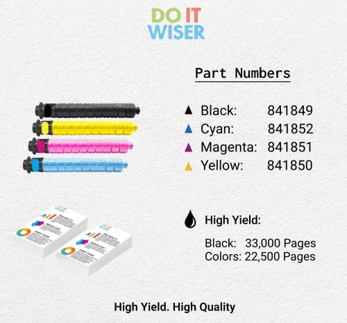 Do it Wiser Compatible Toner Cartridge Replacement for Ricoh MP C6003 MP C4503 MP C5503 MP C6004 MP C4504 MP C5504 Printer - 841849 841851 841852 841850 (4 Pack)