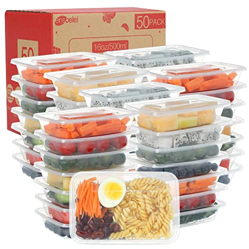 16oz Food Storage Containers with Airtight Lids, 50Pcs Disposable Clear Meal Prep Containers, Reusable Deli Containers with Lids, Great for Your Slime Kit, Leakproof, Microwaveable, Dishwasher & Freezer Safe