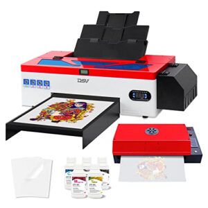 dtf printer a3 l1800 transfer printer machine built-in white ink circulation system for dark/light t-shirts, hoodie,pillow,different fabrics (dtf printer +oven+5 x 250ml ink+100pcs pet film)