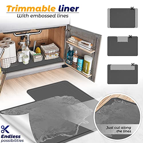 Famous Rhino - The Original Under Sink Mat - Silicone Waterproof mat, Adjustable, Easy to Clean, Kitchen cabinet liner, Disifenction Surface - 34" x 22" or smaller