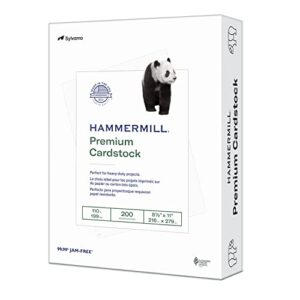 hammermill white cardstock, 110 lb, 8.5 x 11 colored cardstock, 1 pack (200 sheets) – thick card stock, made in the usa, 168380r