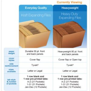 Globe-Weis PFXR217MHD /Pendaflex Heavy-Duty Expanding File, Open Top, 12 Pockets, Monthly Index, Letter Size, Brown (R217MHD)