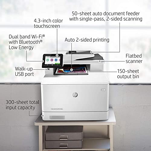 HP Color Laserjet Pro M479fdw Wireless Laser Printer, Print Scan Copy Fax, Auto 2-Sided Printing, 28 ppm, 250-sheet, 512MB, 8.5x14,Compatible with Alexa, Wulic Printer Cable