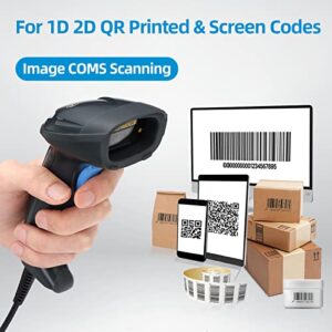 OBZ 2D Barcode Scanner for Computers, USB Wired 1D 2D QR Code Scanner, Automatic Handheld Bar Code Reader with USB Cable for Retail Store, Library, Warehouse, Express, POS and Computer Plug and Play