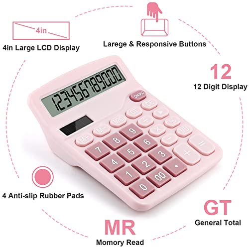 Ellieea Desk Calculator Large Display Pink