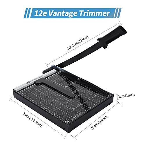 ISDIR Paper Cutter Guillotine, 12 Inch Paper Cutting Board, 12 Sheets Capacity, Heavy Duty Metal Base, Dual Paper Guide Bars, Professional Paper Cutter and Trimmer for Home, Office (12'' Black)