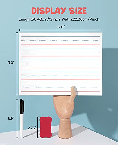 Gamenote Magnetic Small White Board Set - Double Sided Magnet Dry Erase Ruled Lap Boards 9x12 Lined Whiteboard for Kids Student Learning (6)