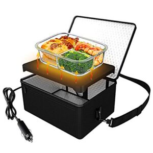 rottogoon portable oven, 12v car food warmer portable personal mini oven electric heated lunch box for meals reheating & raw food cooking for road trip/camping/picnic/family gathering(black)