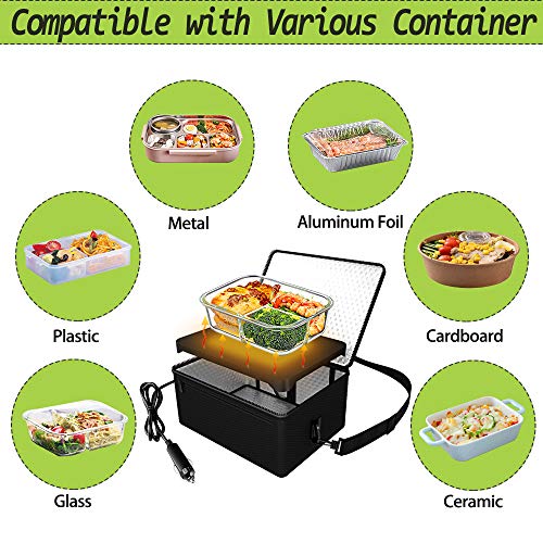 ROTTOGOON Portable Oven, 12V Car Food Warmer Portable Personal Mini Oven Electric Heated Lunch Box for Meals Reheating & Raw Food Cooking for Road Trip/Camping/Picnic/Family Gathering(Black)