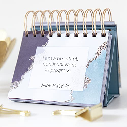 bloom daily planners Undated Perpetual Desk Easel / Inspirational Standing Flip Calendar - Page a Day - (5.25" x 5.5") - Positive Daily Affirmations