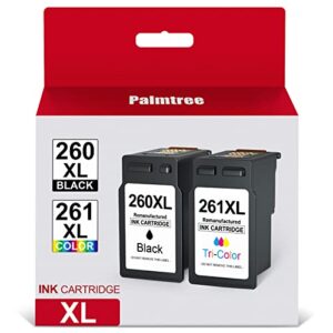 palmtree remanufactured replacement for canon 260 and 261 ink cartridges pg-260xl cl-261xl for canon ts6420 tr7020 ts5320 ink cartridge printers (1 black, 1 tri-color)