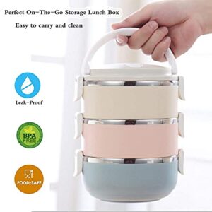 Bento Box Adult Lunch Box with Insulated Bag Spoon Fork, Stainless Steel Thermal Food Container 3-Tier Stackable Lunch Box for Adults Teens, Leak-proof Salad Snack Boxes for Work, School- Rainbow