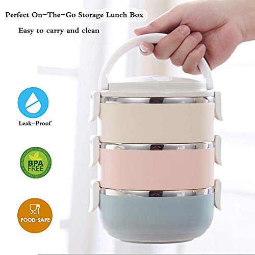 Bento Box Adult Lunch Box with Insulated Bag Spoon Fork, Stainless Steel Thermal Food Container 3-Tier Stackable Lunch Box for Adults Teens, Leak-proof Salad Snack Boxes for Work, School- Rainbow